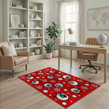 Playful Cartoon Winter Birds Red Area Rug