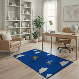 Cartoon Airplanes Submarines Blue Kids Rug