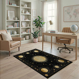 Ornate Gold Celestial Sun Moon Area Rug
