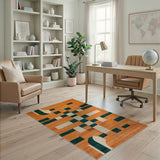 Bold Orange Green Geometric Abstract Area Rug