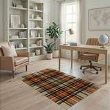 Tan and Burnt Orange Plaid Area Rug