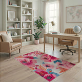 Floral Vintage Vibrant Pink Peony Floral Area Rug