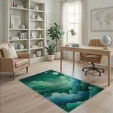 Emerald Night Sky Area Rug with Moon Clouds