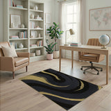 Abstract Navy Gold Swirl Area Rug