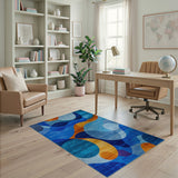 Blue Teal Orange Abstract Wave Geometric Area Rug