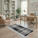 Black White Vertical Striped Distressed Area Rug