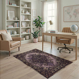 Ornate Purple Medallion Distressed Area Rug