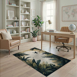 ODIKA Tropical Jungle Palm Leaf Washable Rug - Low Pile Vintage Botanical Area Rug