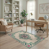 Vintage Green Pink Floral Mandala Area Rug