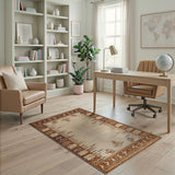 Beige Heritage Tribal Area Rug with Tan Borders