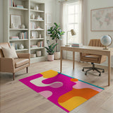 ODIKA Abstract Mid-Century Modern Washable Area Rug - Vibrant Pink & Orange Low Pile