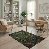 Multi-color and Patterns Emerald Peacock Mandala Persian Rug