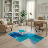 Blue Teal Curved Geometric Area Rug