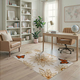 Beige Monarch Butterfly Floral Area Rug