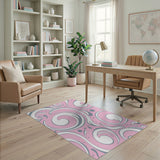 Pink Grey Swirl Abstract Area Rug