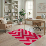 Bold Red Pink Zigzag Geometric Area Rug