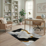 Luxury Black Gold Marble Abstract Area Rug