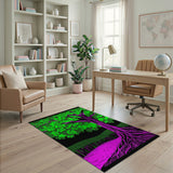Retro Pixelated Tree Area Rug Green Leaves Pink Roots
