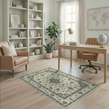 Ivory Persian Floral Medallion Area Rug