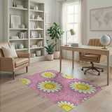 Vibrant Pink Daisy Swirl Floral Area Rug