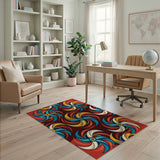 Vibrant Teal Swirl Heritage Tribal Area Rug