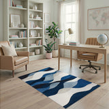 Wave Blue and Teal Blue Wave Abstract Area Rug