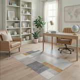 Modern Geometric Block Area Rug in Beige Gray Gold