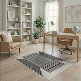 Black White Optical Tunnel Geometric Area Rug