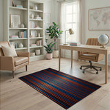 Bold Blue Orange Vertical Stripe Area Rug