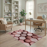Pink 3D Hexagon Geometric Area Rug