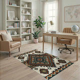 Southwestern Teal Orange Geometric Diamond Rug