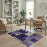 Purple Gray Geometric Block Area Rug