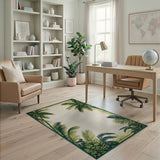 Coastal Beach Palm Frond Border Coastal Area Rug