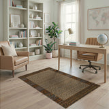 Tan Woven Area Rug with Leopard Tribal Borders