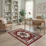 Ornate Red Ivory Persian Medallion Rug