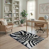 Bold Black White Zebra Stripe Shag Rug
