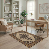 Ornate Beige and Neutral Ornate Beige Persian Medallion Area Rug