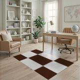 Brown Framed Grid Modern Area Rug