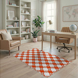 Vibrant Orange Geometric Check Area Rug