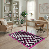 Bold Pink Black Houndstooth Geometric Area Rug