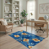 Navy Blue Hibiscus Palm Leaf Area Rug