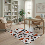 Playful Black Cats Orange Hot Dogs Area Rug