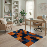 Modern Geometric Orange and Navy Area Rug