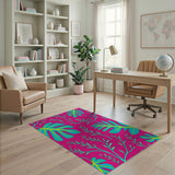 Vibrant Pink Monstera Leaf Area Rug