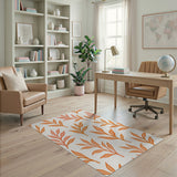 Orange Fern Leaf Pattern Area Rug