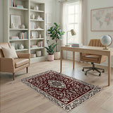 Red Traditional Persian Red Traditional Persian Area Rug with Floral Medallion