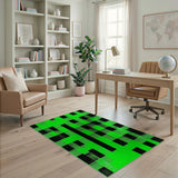 Vibrant Green Black Checkered Geometric Rug