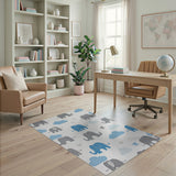 Adorable Gray Elephant Clouds Stars Nursery Rug