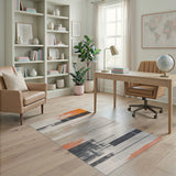 Beige and Neutral Abstract Geometric Beige Orange Area Rug