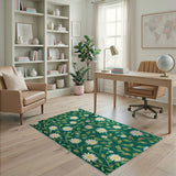 Emerald Green Daisy Floral Area Rug